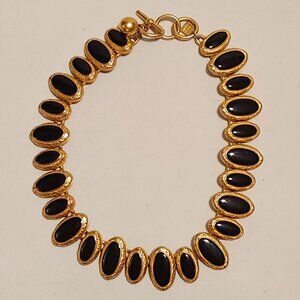 Vintage Anne Klein brushed gold necklace with Black Opal
